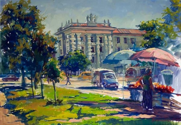 Городской пейзаж гуашью