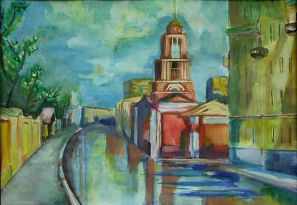 Зима в городе гуашь