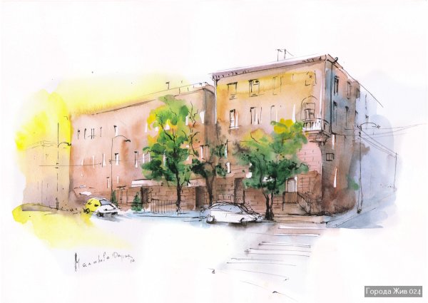 Городской пейзаж акварелью для начинающих