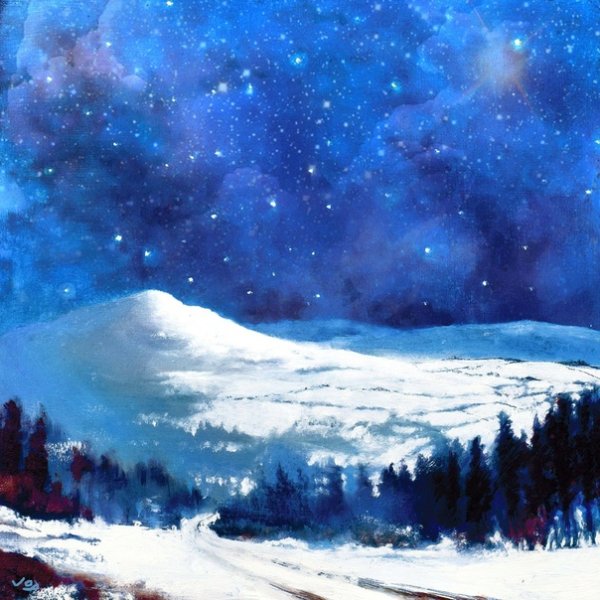 Ночной зимний пейзаж красками