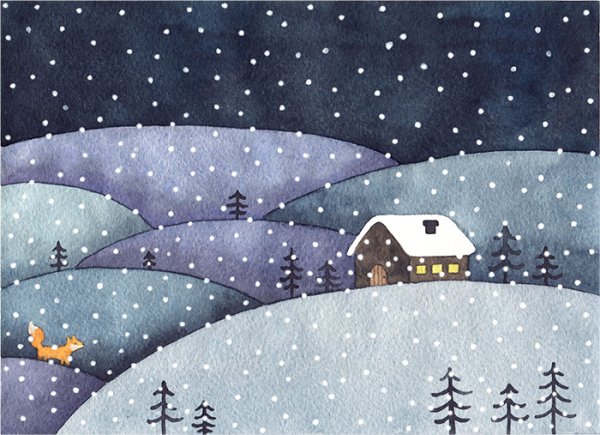 Рисование зимняя ночь