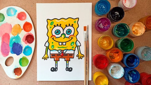 Рисунки гуашью губка Боб