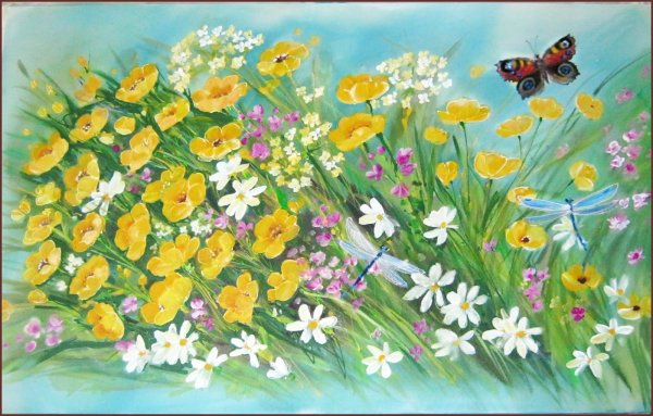 Поляна цветов красками