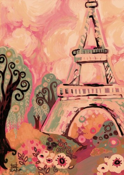 Эйфелева башня в Париже рисунок красками