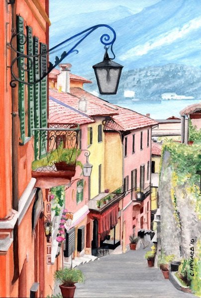 Италия улочки Римини скетчинг акварель