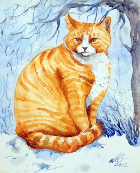Рыжий кот гуашью