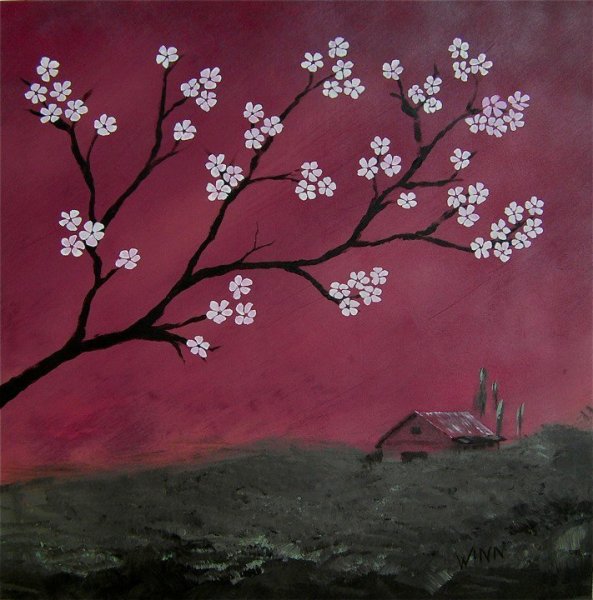 Сакура гуашью