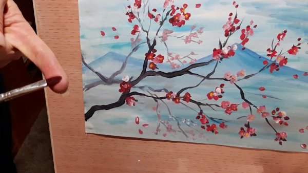 Сакура рисунок гуашью