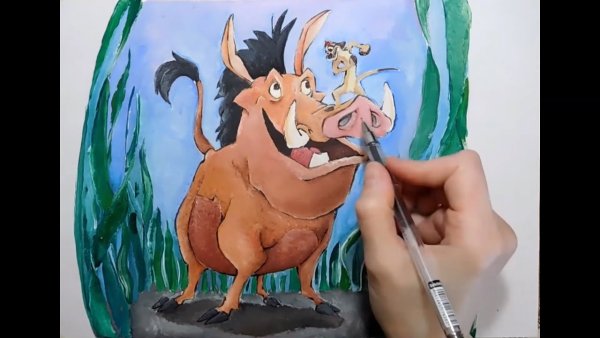 Мультяшные персонажи гуашью