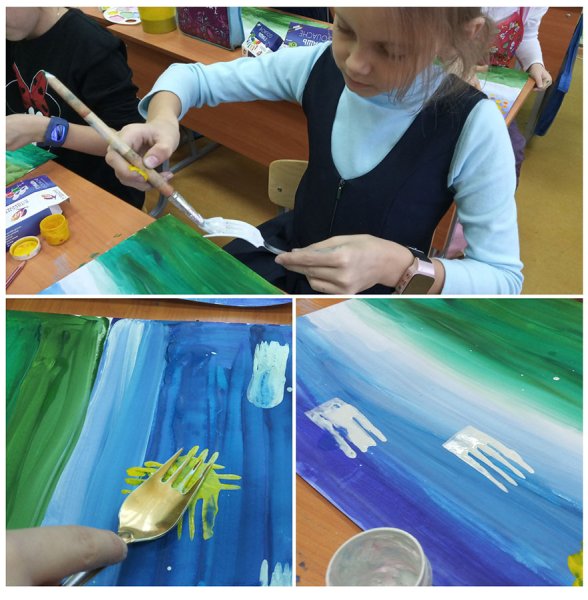 Рисунок вилкой и красками