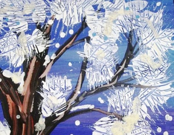 Зима в нетрадиционной технике рисования