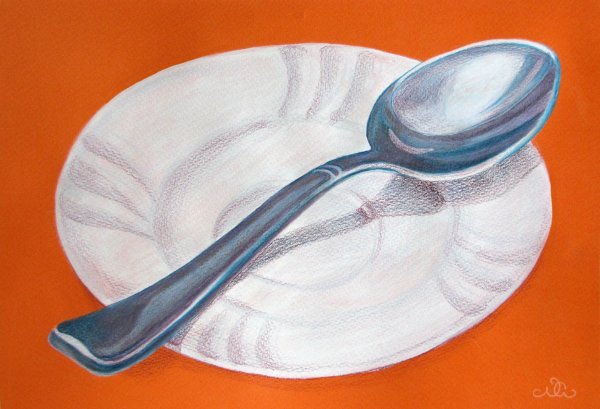Металлическая ложка акварелью
