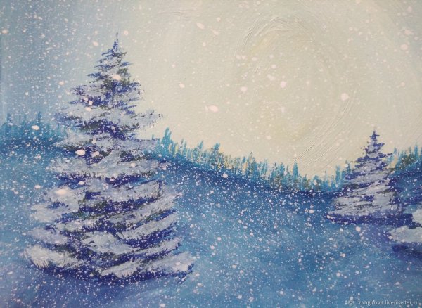 Зимняя елка гуашью