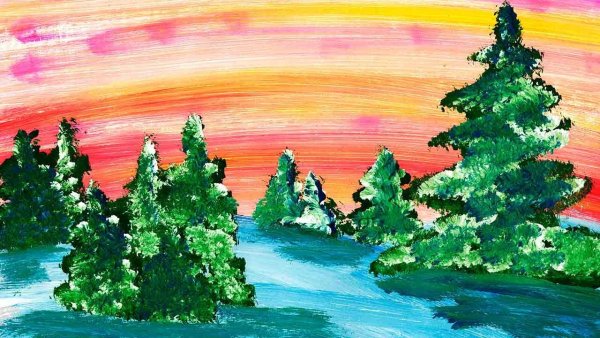 Правополушарное рисование зимний лес