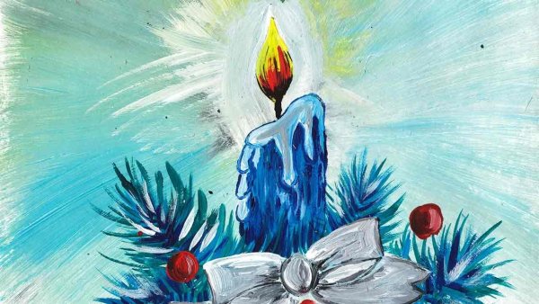 Новогодние свечи рисунок гуашью