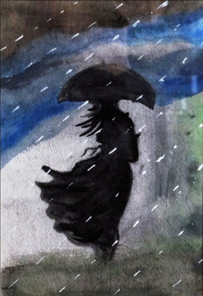Дождик мазками рисунки гуашью