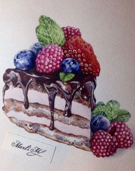 Скетчинг акварелью торт