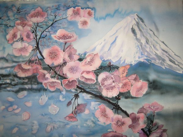 Акварель Фудзияма и Сакура