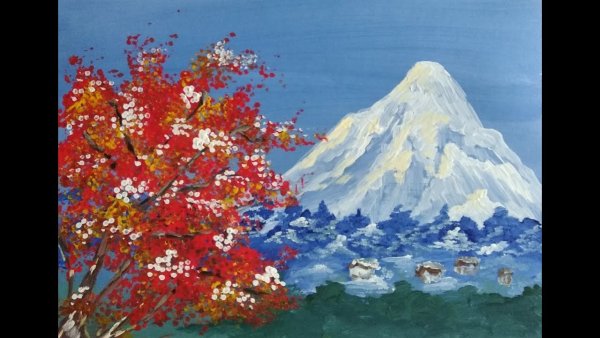 Гора Фудзияма гуашью