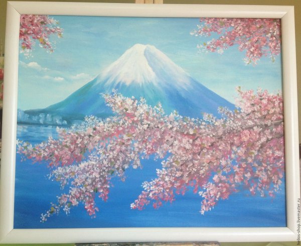 Япония акварелью солнце Сакура Фудзи