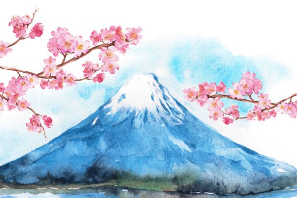 Акварель Фудзияма и Сакура