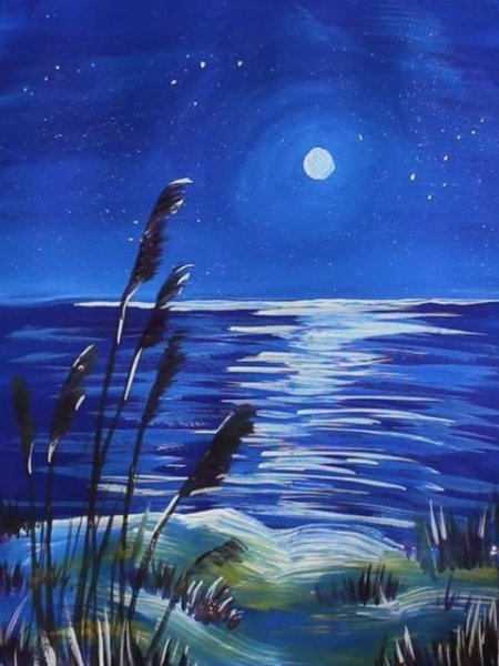 Ночной пейзаж гуашью