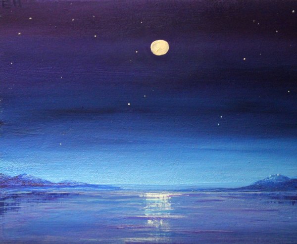 Ночной пейзаж гуашью