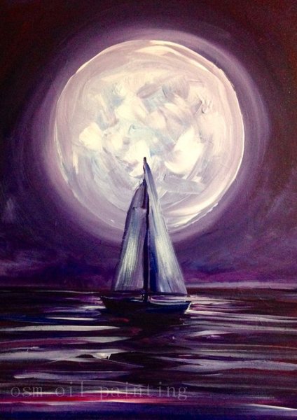 Ночной пейзаж гуашью