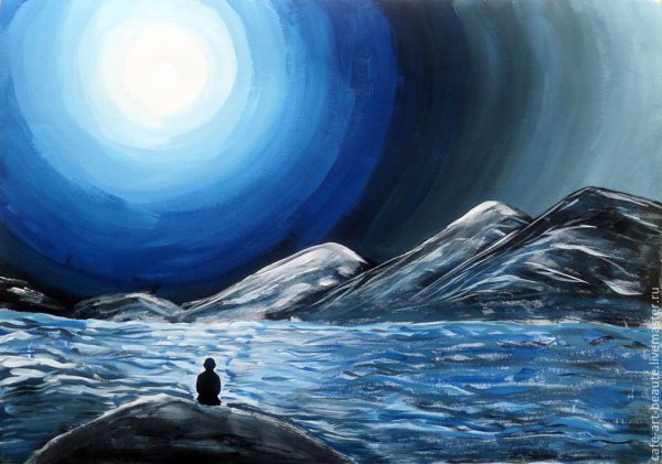 Картина акрилом и маслом ночь в море