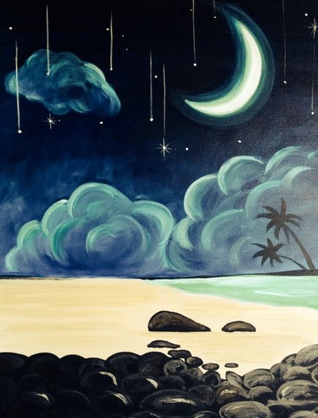 Ночной пейзаж гуашью