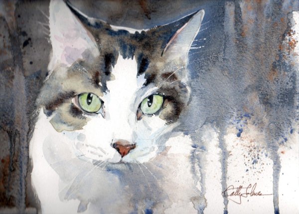 Кошка гуашью