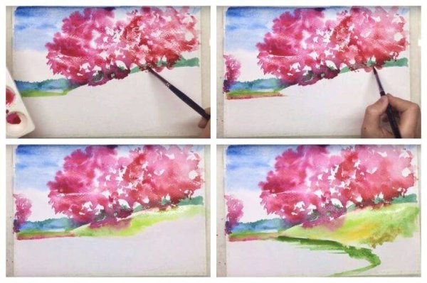 Пошаговое рисование пейзажа красками для начинающих