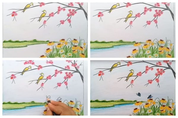Весенние рисунки для детей пошагово