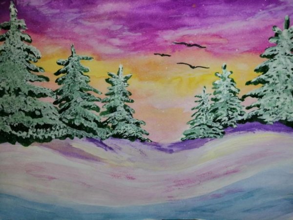 Зимний рассвет рисунок