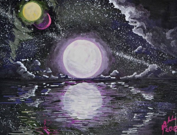 Лунная ночь гуашью