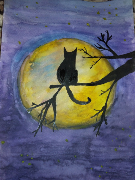 Лунный кот красками