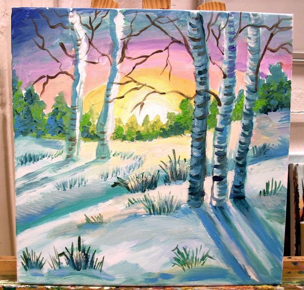 Весенний пейзаж гуашью