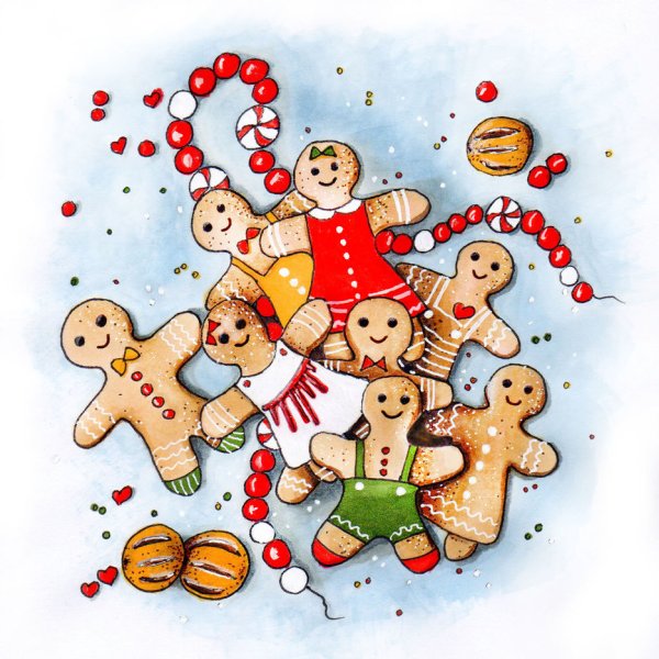 Пряничный человечек акварель