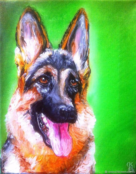 Портрет овчарки маслом