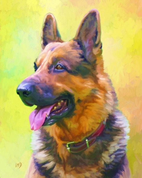 Немецкая овчарка портрет живопись