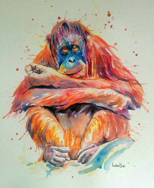 Обезьянка акварель