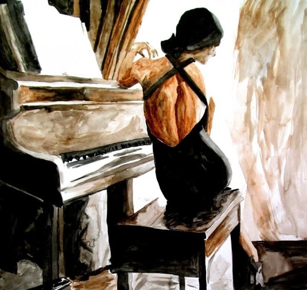 Сезанн девушка у пианино