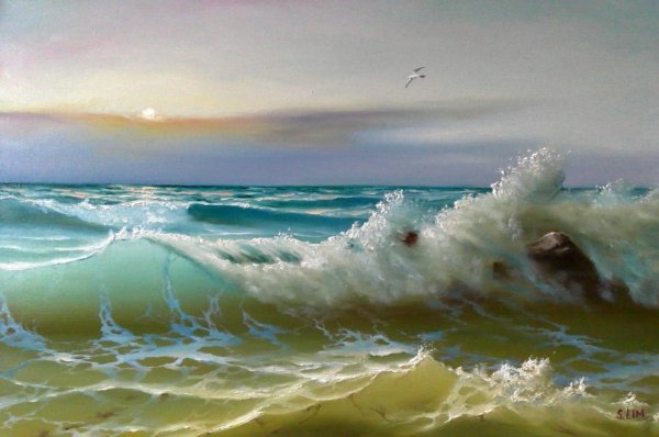 «Морской пейзаж с чайкой и яхтами» Дарья Куцаева