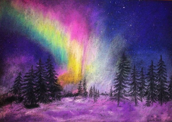 Северное сияние живопись пастель