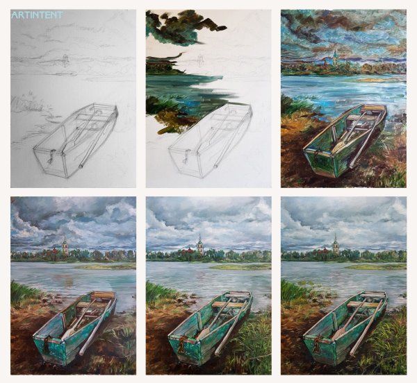 Пейзаж маслом пошагово