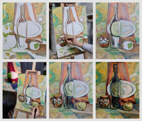 Этапы рисования натюрморта маслом