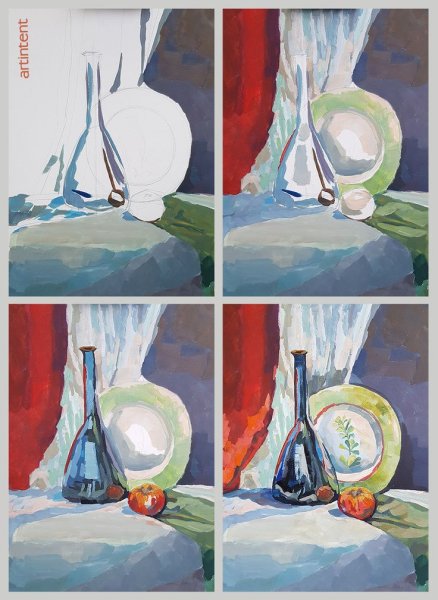 Поэтапное выполнение натюрморта в цвете