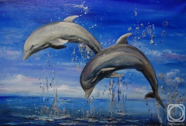 Дельфины живопись маслом