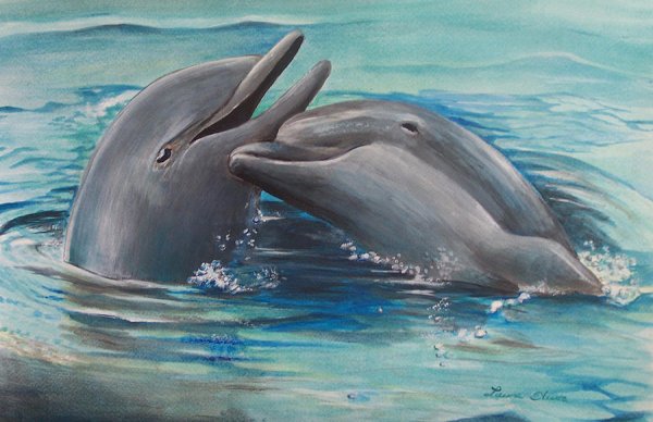 Дельфины живопись