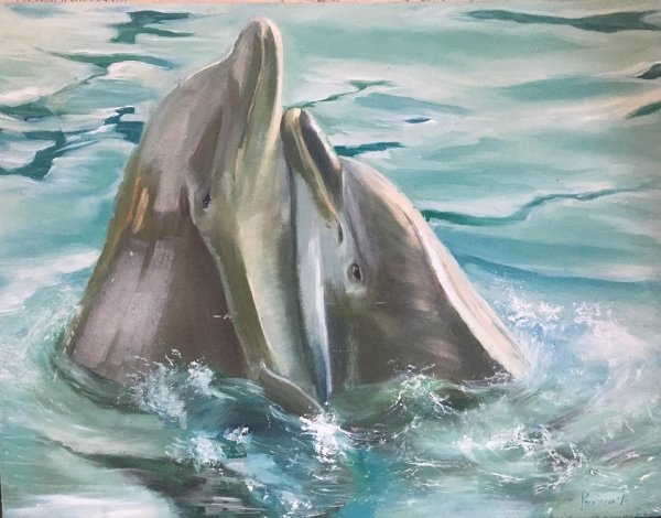 Дельфины пастелью